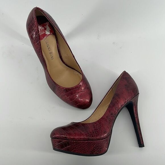 Gianni Bini wine red faux python print metallic platform heel heels shoes NWOT - Picture 9 of 14
